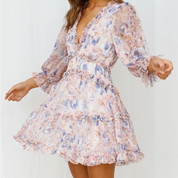 Hello Molly Fountain Side Dress Purple Floral - Picture 1 of 5